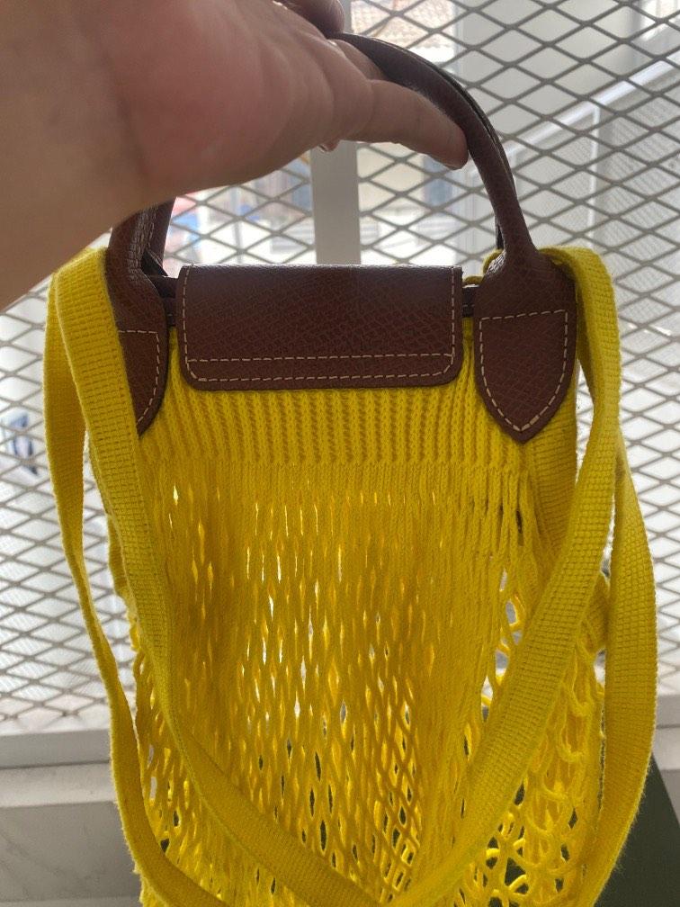 FREE SCARF] Longchamp Le Pliage Filet Handle Bag - Yellow, Barang Mewah,  Tas & Dompet di Carousell