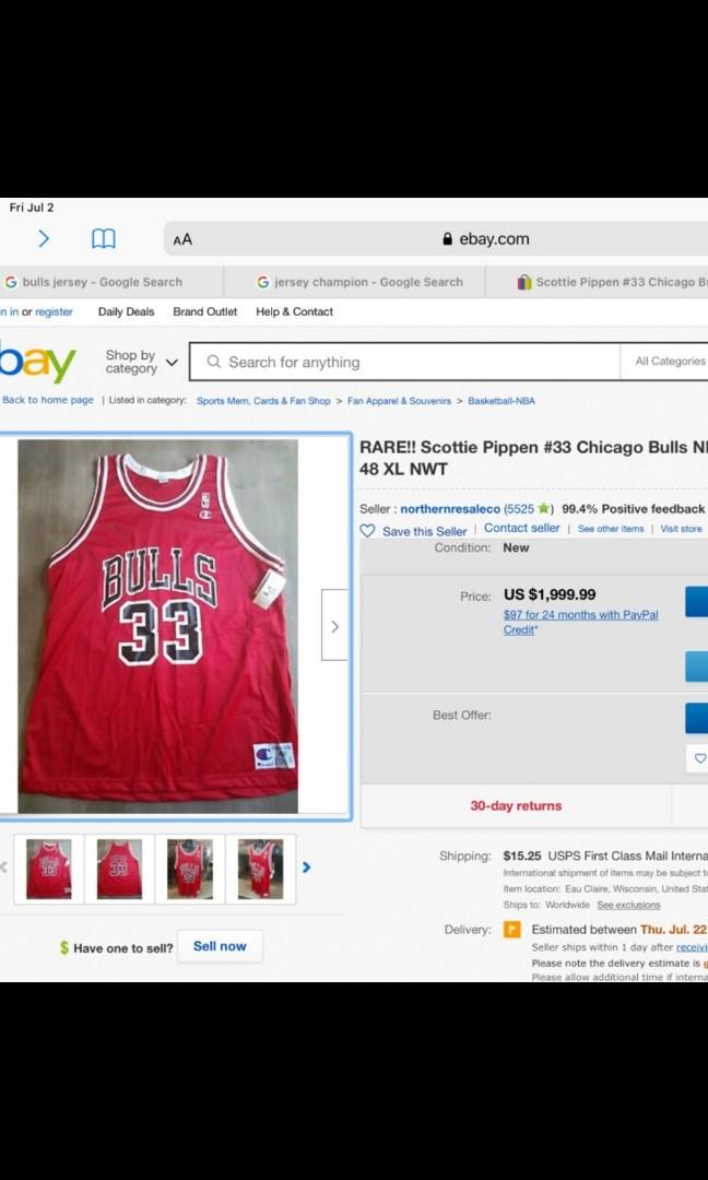 Chicago Bulls Basketball Champion Authentic bilateral Jersey #33 Pippen  size 44