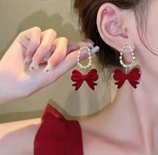 Red best sale bow earrings