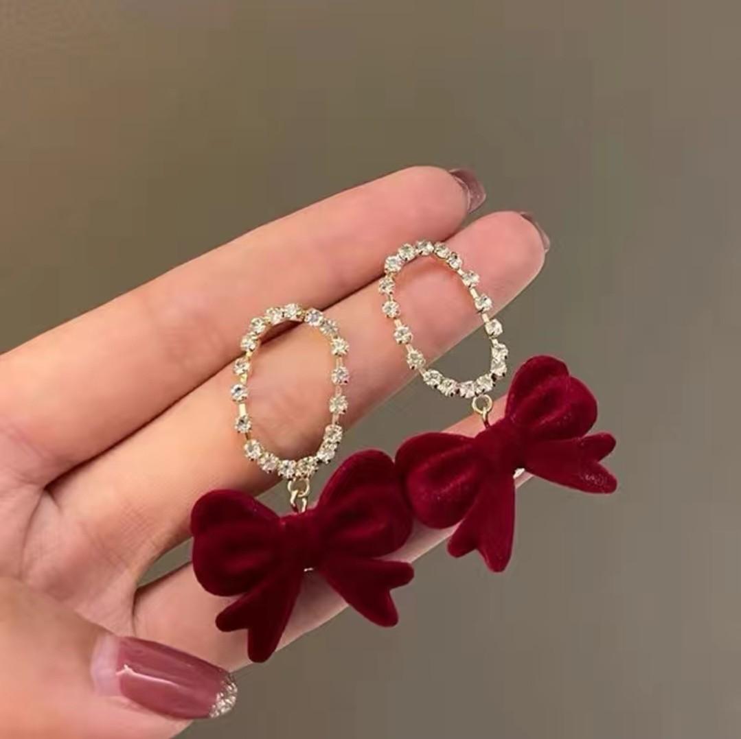 Red new arrivals bow earrings