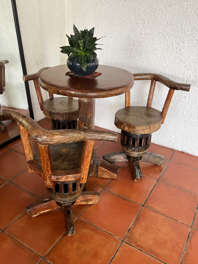 Solid wooden outdoor table and chair set, Furniture & Home Living, Furniture, Tables & Sets on