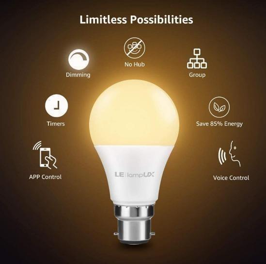 B22 Wifi Smart LED Light Bulb Bayonet Lamp 7W Equivalent 60W RGB Warm Cool  White Dimmable Remote Control By Alexa Google Home