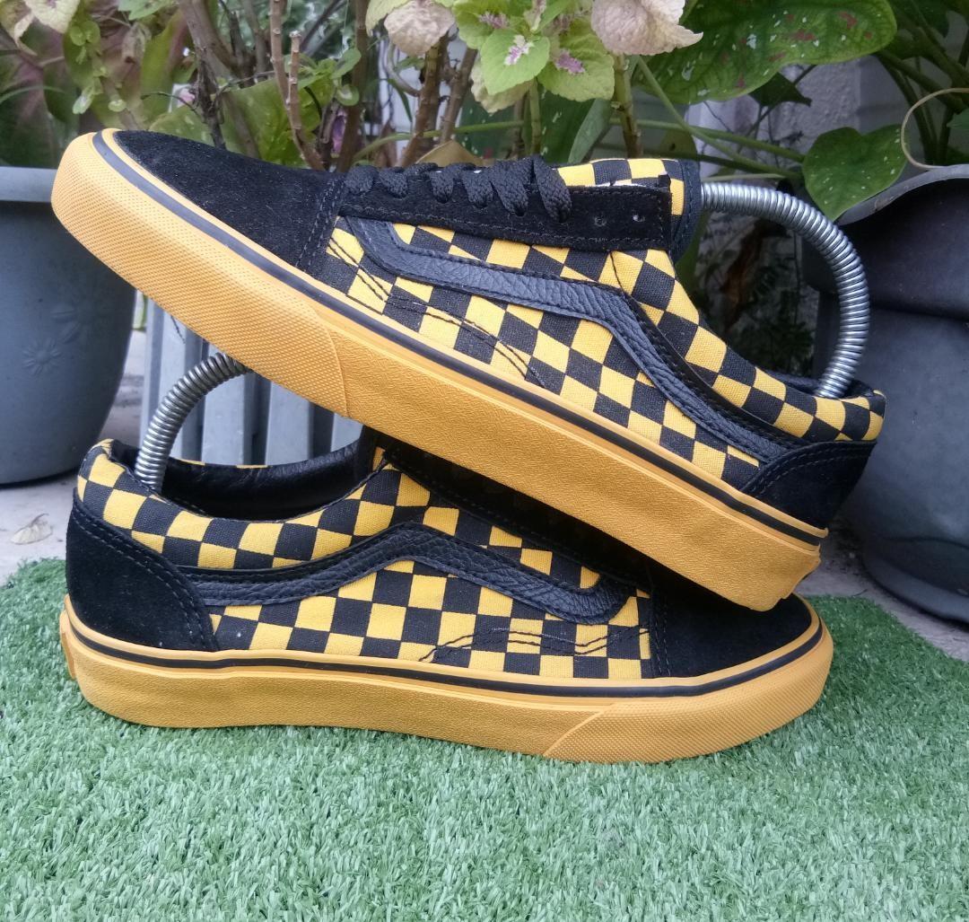 Yellow checkered vans shop size 2