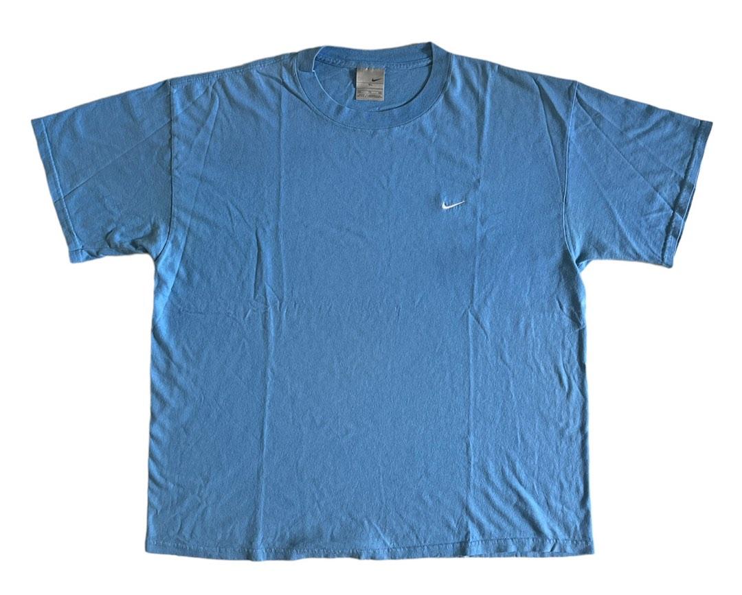 Vintage Nike Early 00s Baby Blue Mini Swoosh Tshirt, Men's Fashion