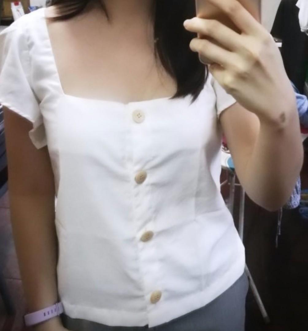White linen button top from well dressed manila, Women's Fashion, Tops