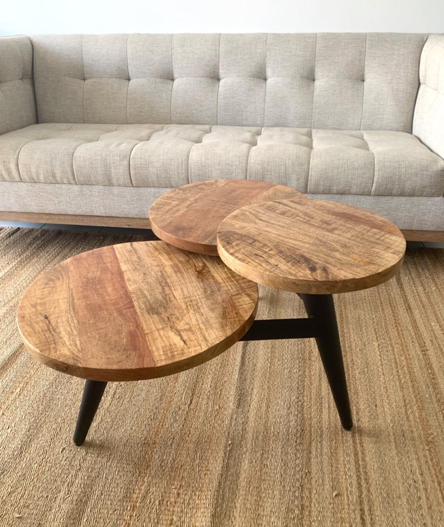Wood and metal multi store level coffee table