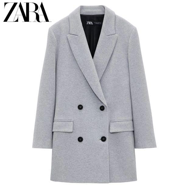 Zara grey double breasted coat shop