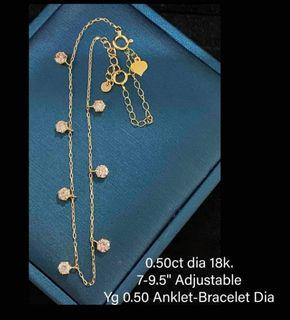 0.50 Carat Natural Diamond in 18K YG/WG 7-9.5" Adjustable Anklet Bracelet