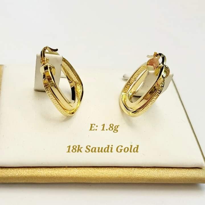 18k Saudi Gold Earrings Two Twined Hoops wjjf, Women's Fashion, Jewelry ...