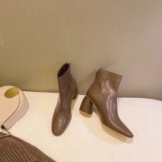 //出清// 歐美秋冬真皮粗跟可可裸靴