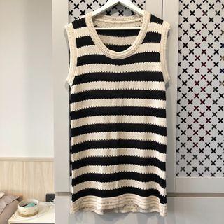 韓貨代購 米色滾邊條紋背心洋裝#22雙11
