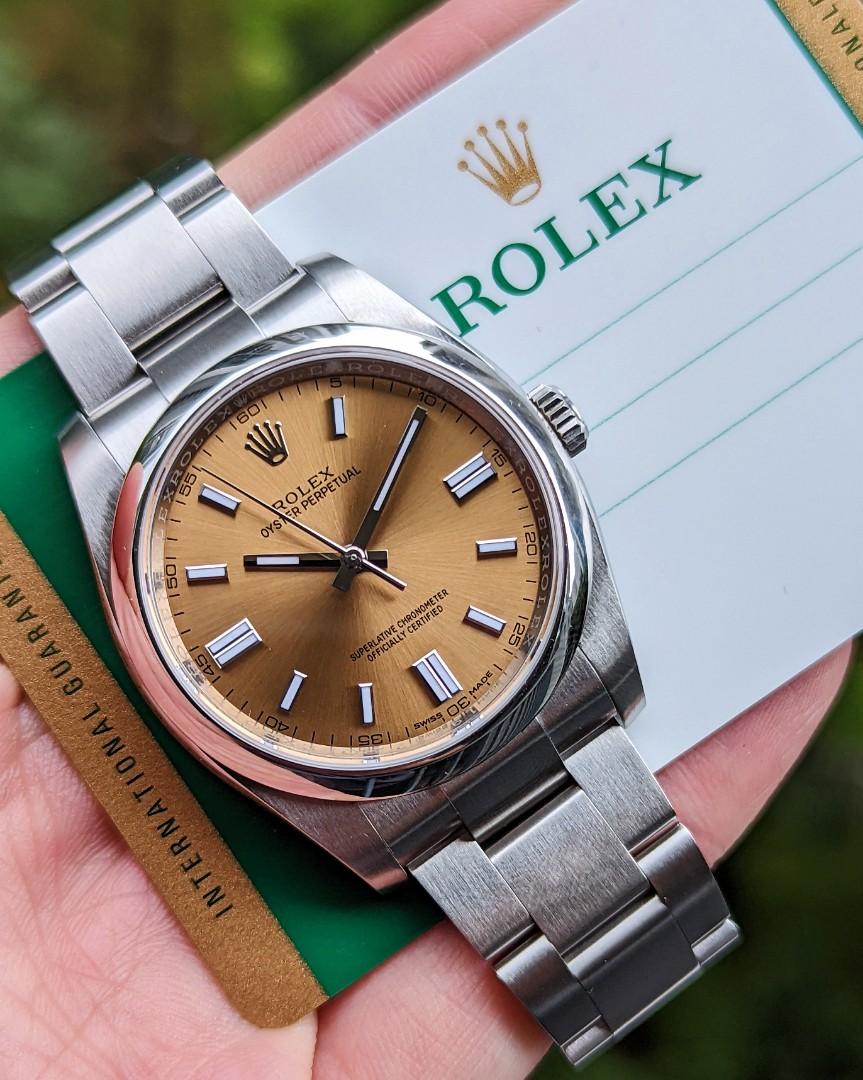 LNIB 2018 ] Rolex Oyster Perpetual 116000 Champagne White Grape Dial not 126000, Luxury, Watches on