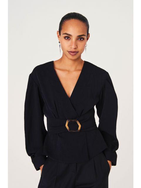 Belted wrap blouse clearance