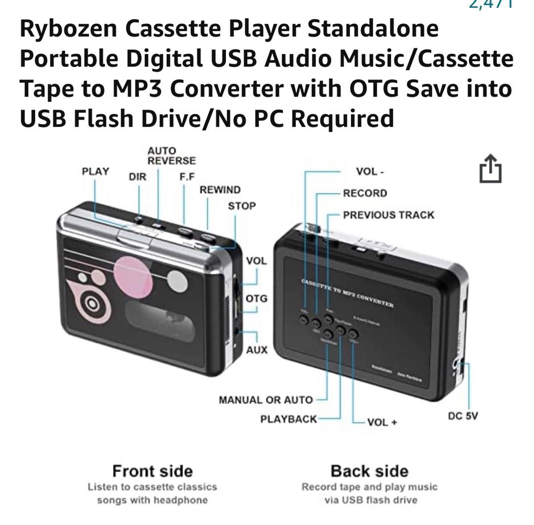 (C4)Rybozen Cassette Player Standalone Portable Digital USB Audio Music