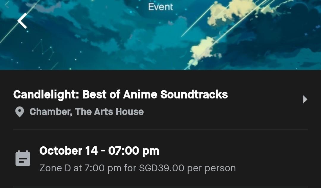 2 Tickets for Candlelight Best of Anime Soundtrack, Tickets & Vouchers
