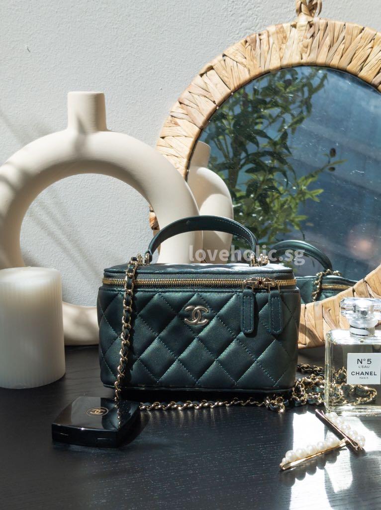 Chanel 22K Top Handle Vanity On Chain Bag Pearly Dark Green Lambskin