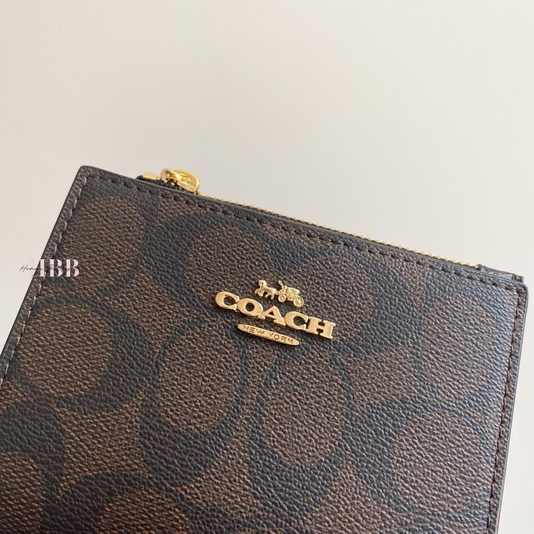 Coach Snap Card Case Wallet in Signature Brown Black, Barang Mewah, Tas