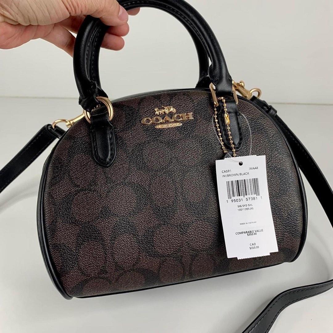 Coach CA591 Sydney Satchel In Signature Canvas In Gold/Brown Black