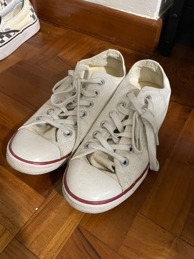 White converse with sale red stripe