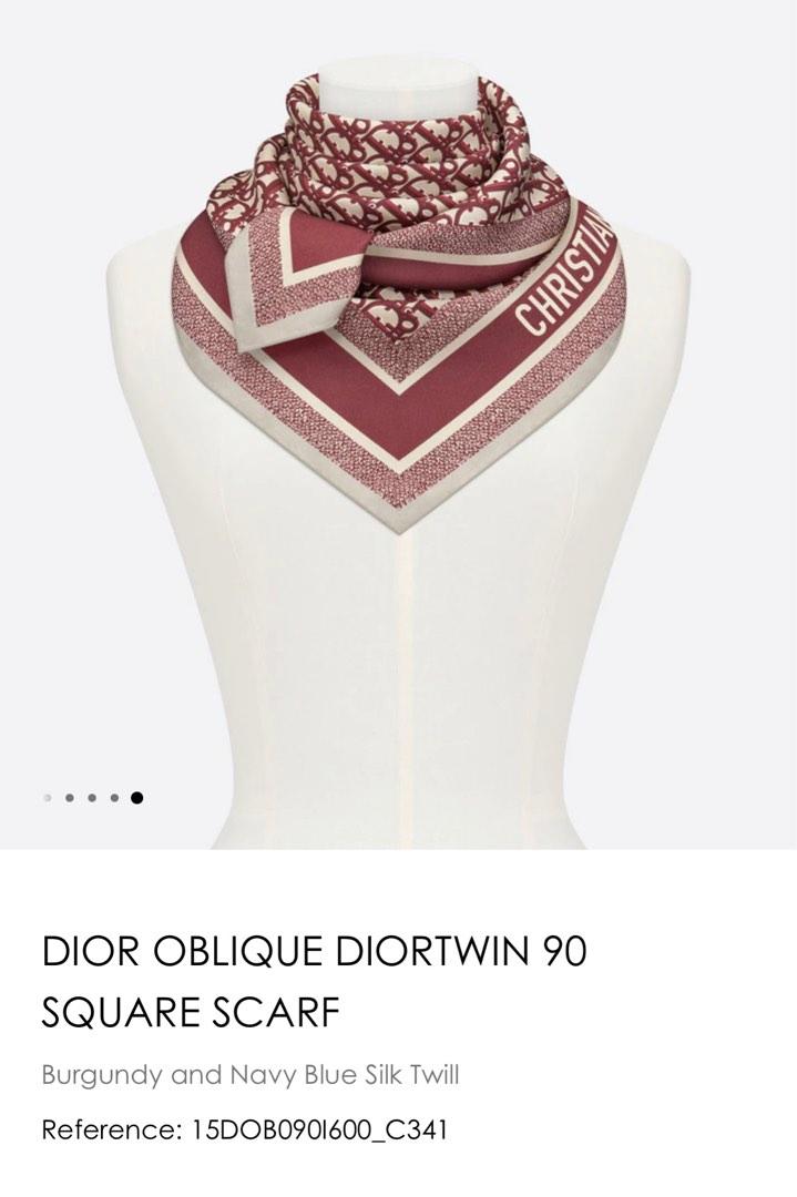 Dior Oblique Diortwin 90 Square Scarf Gray and Navy Blue Silk Twill