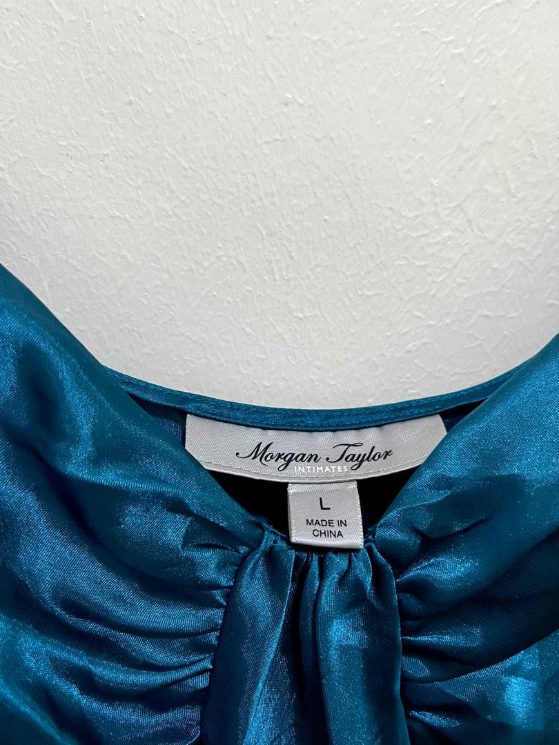 Emerald Blue Green Morgan Taylor Intimates Satin Maxi Dress, Women's ...