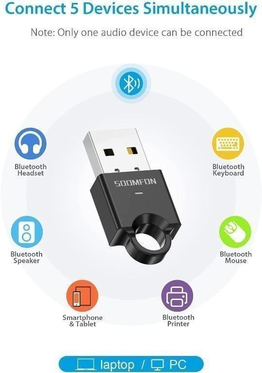 H2048 Bluetooth 5.0 Adapter for PCSOOMFON Bluetooth 5.0 USB Dongle for Desktop, Laptop, Mouse