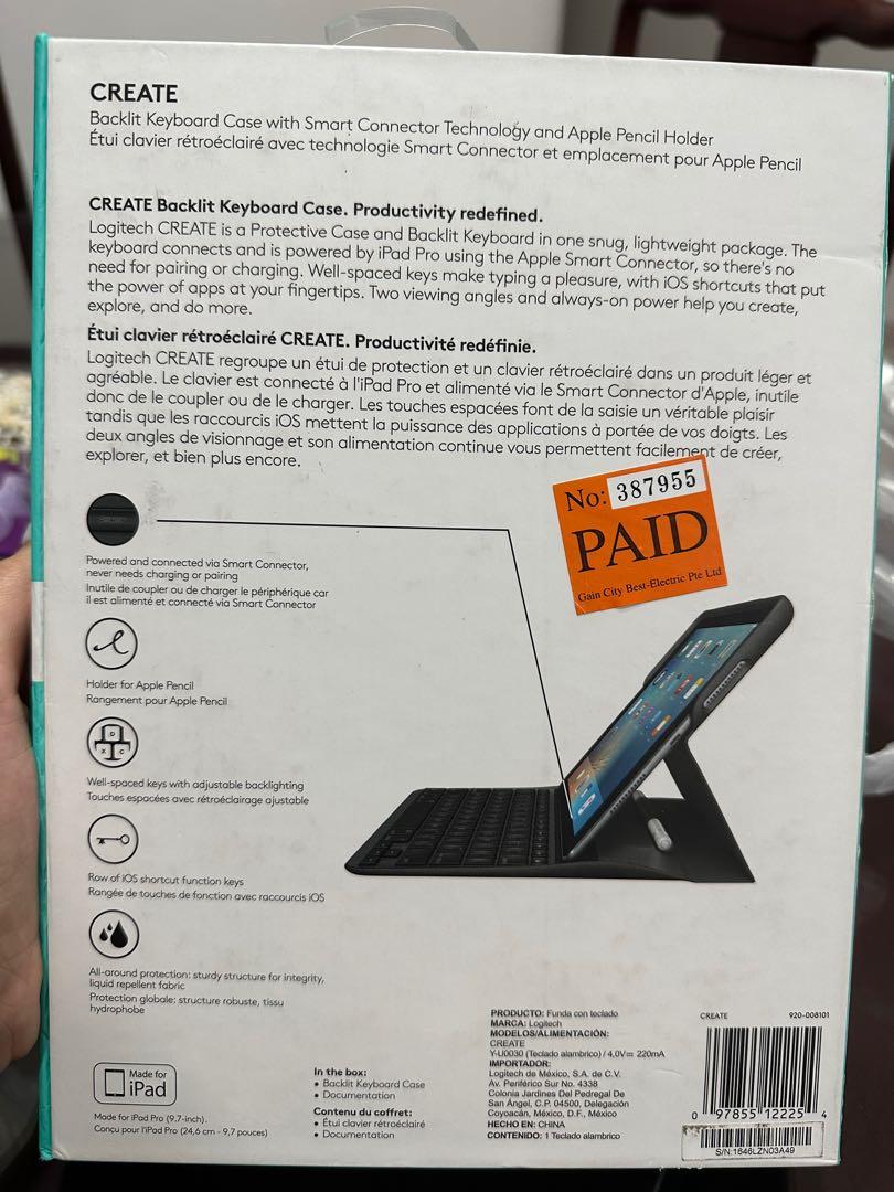 iPad Pro 9.7 inch Logitech Create Backlit keyboard case with smart