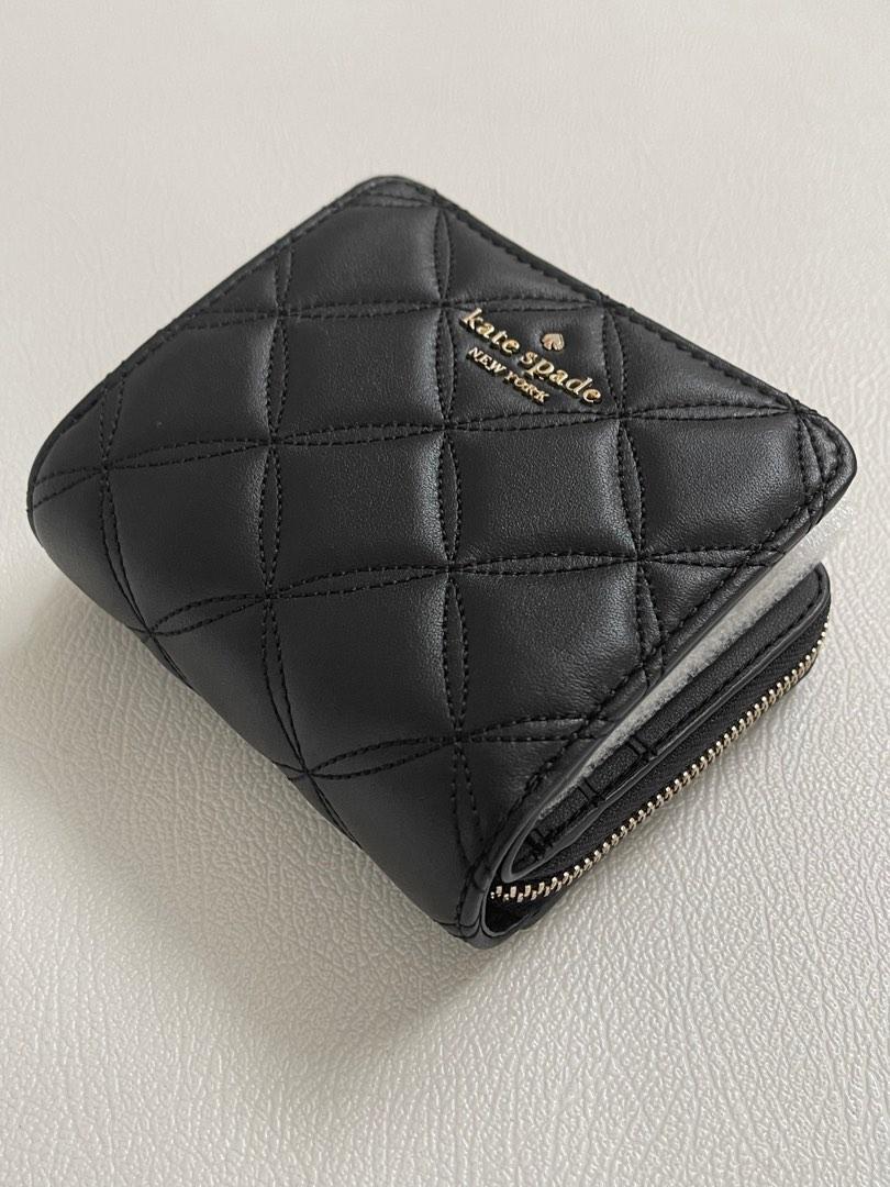 Jet Black Kate Spade Natalia Small Zip Around Wallet, Women's Fashion