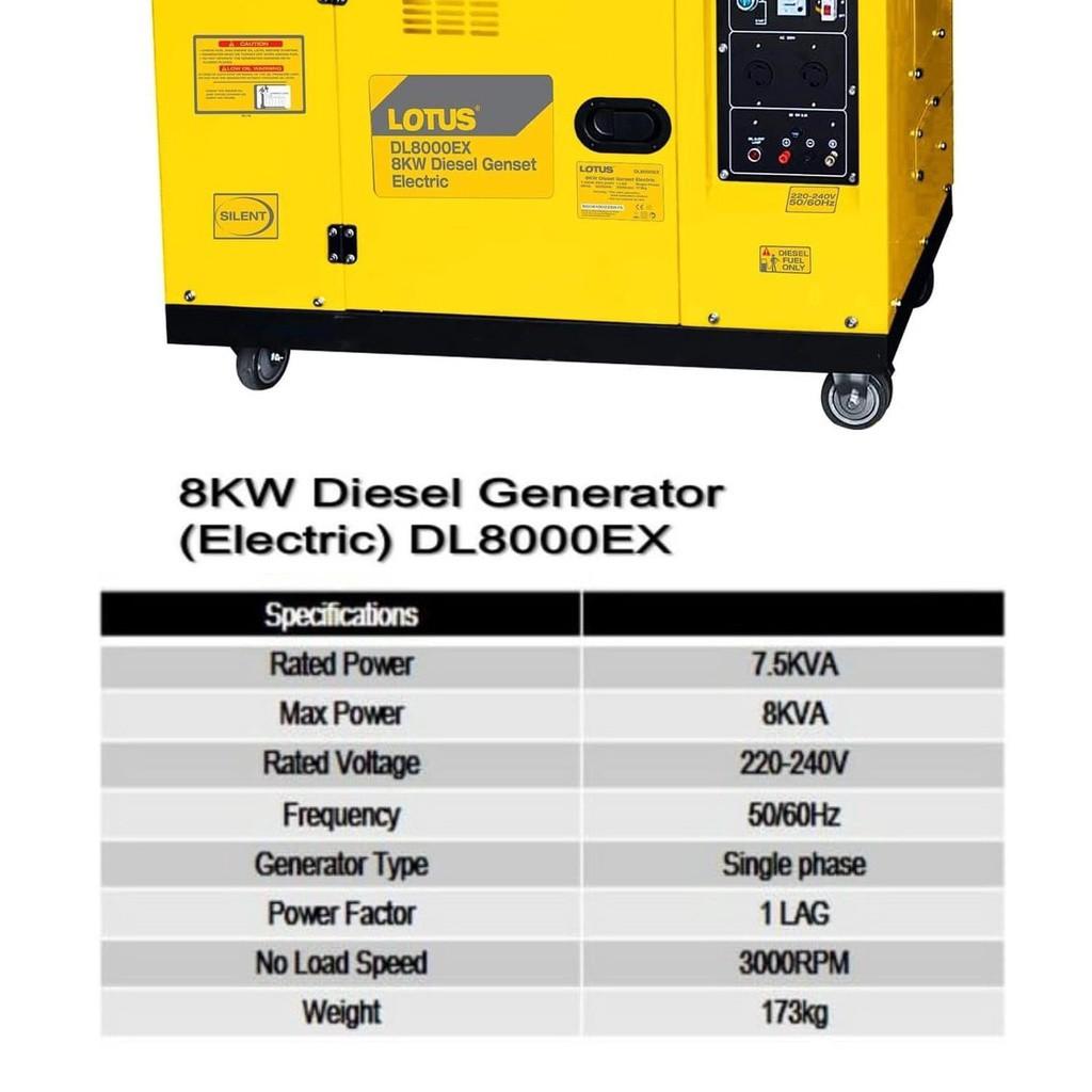 LOTUS Diesel Generator 8KVA Electric Start Aircooled Silent Type