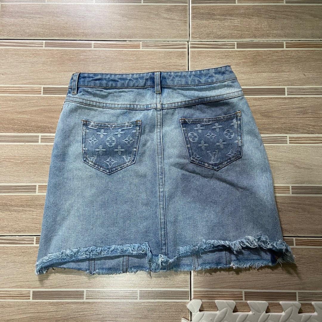 LOUIS VUITTON 90s Tan Denim Monogram Mini Skirt — Garment