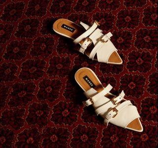 Mader White/Tan Raya Open Toe Mules