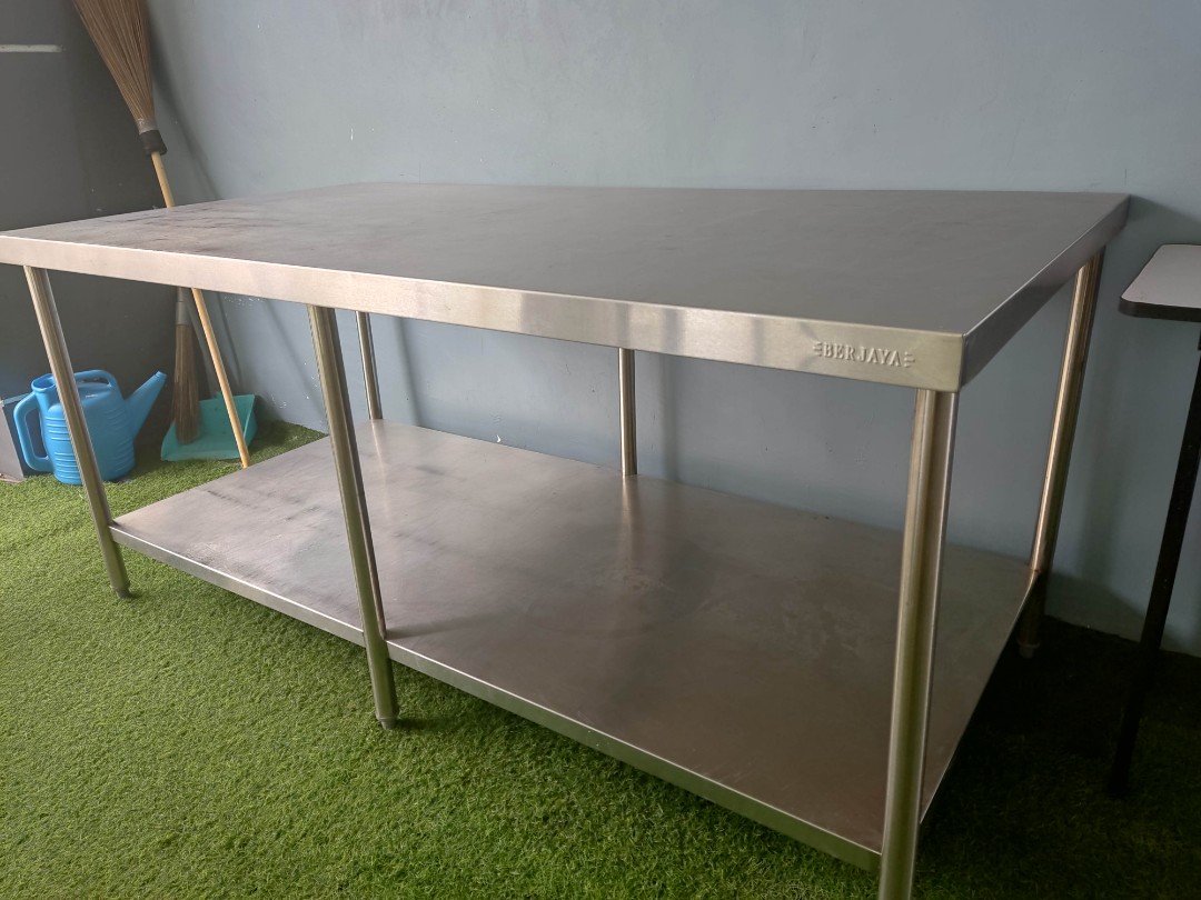 meja stainless steel 3x6 brand berjaya, furniture & home living