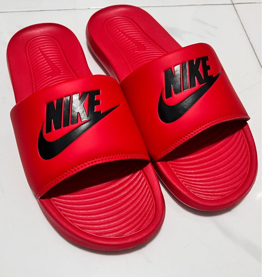 Red and gold cheap nike slides