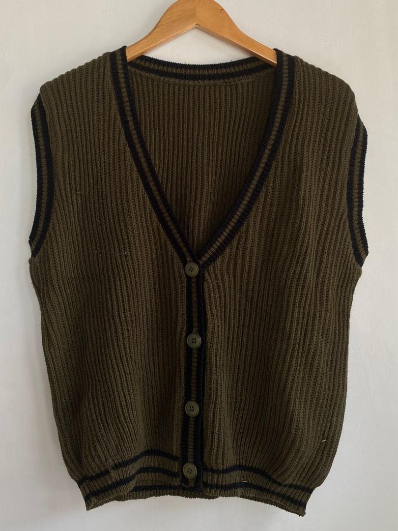 Olive Green knitted vest, Women's 