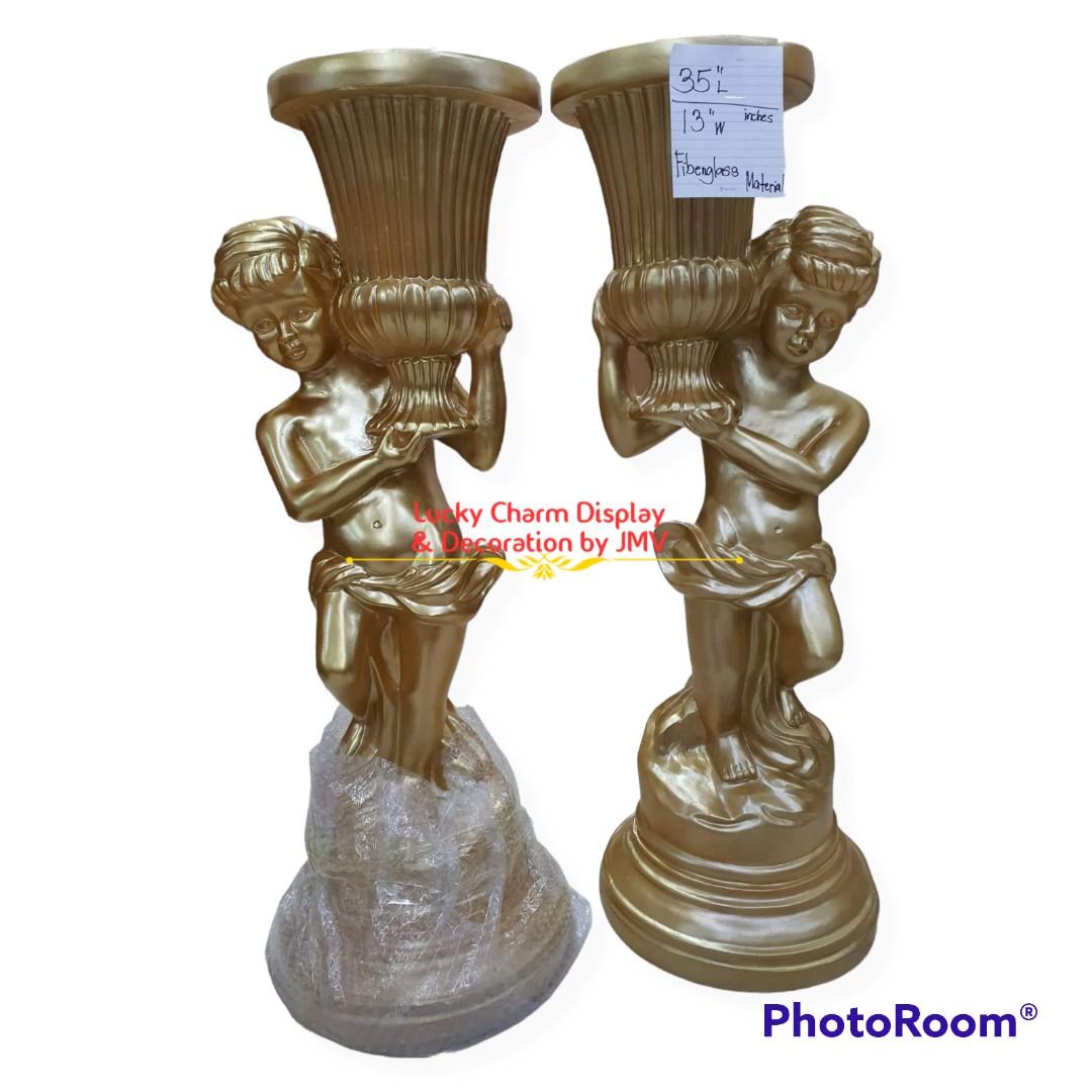 Pedestal with Vase Polyresin Pair Decor, Furniture & Home Living, Home