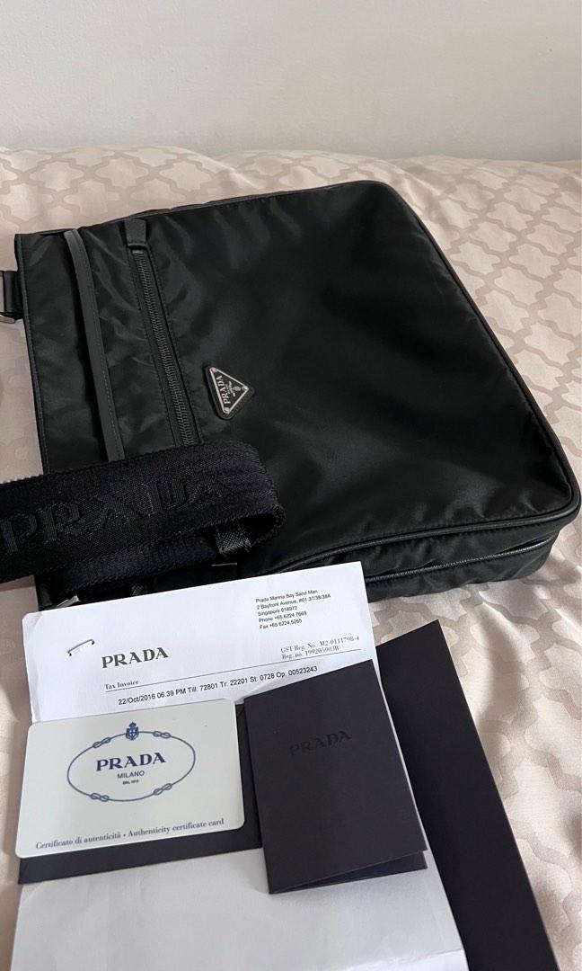 100% Authentic Prada Bandoliera Tessuto + Saffiano in black color Sling  Cross Bag with silver hardware