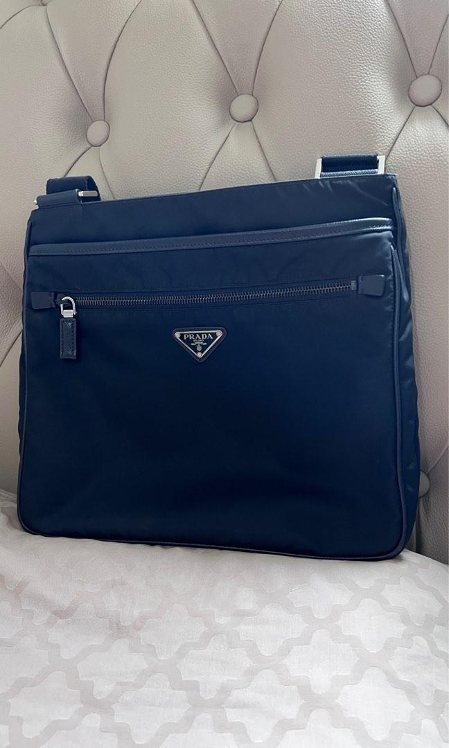 100% Authentic Prada Bandoliera Tessuto + Saffiano in black color Sling  Cross Bag with silver hardware