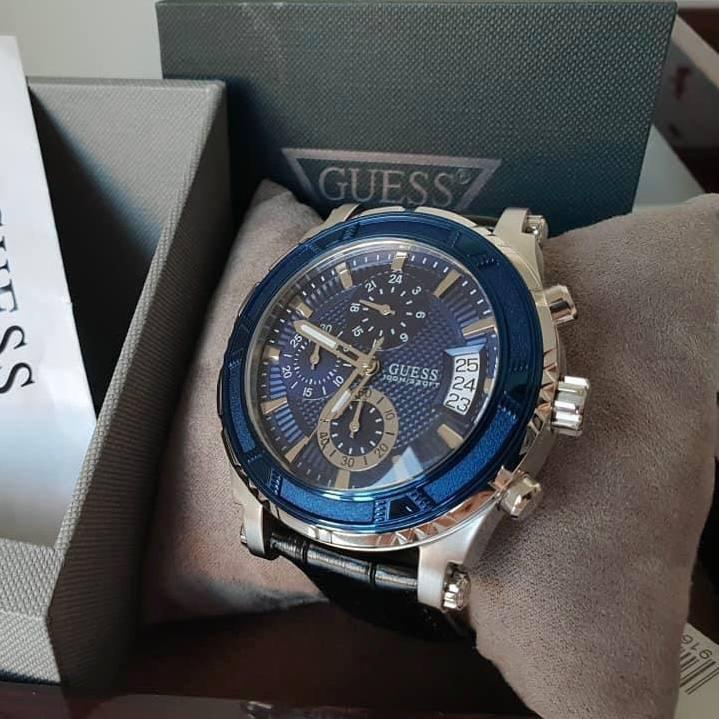 READY STOCK ORIGINAL GUESS PINNACLE CHRONOGRAPH BLUE DIAL