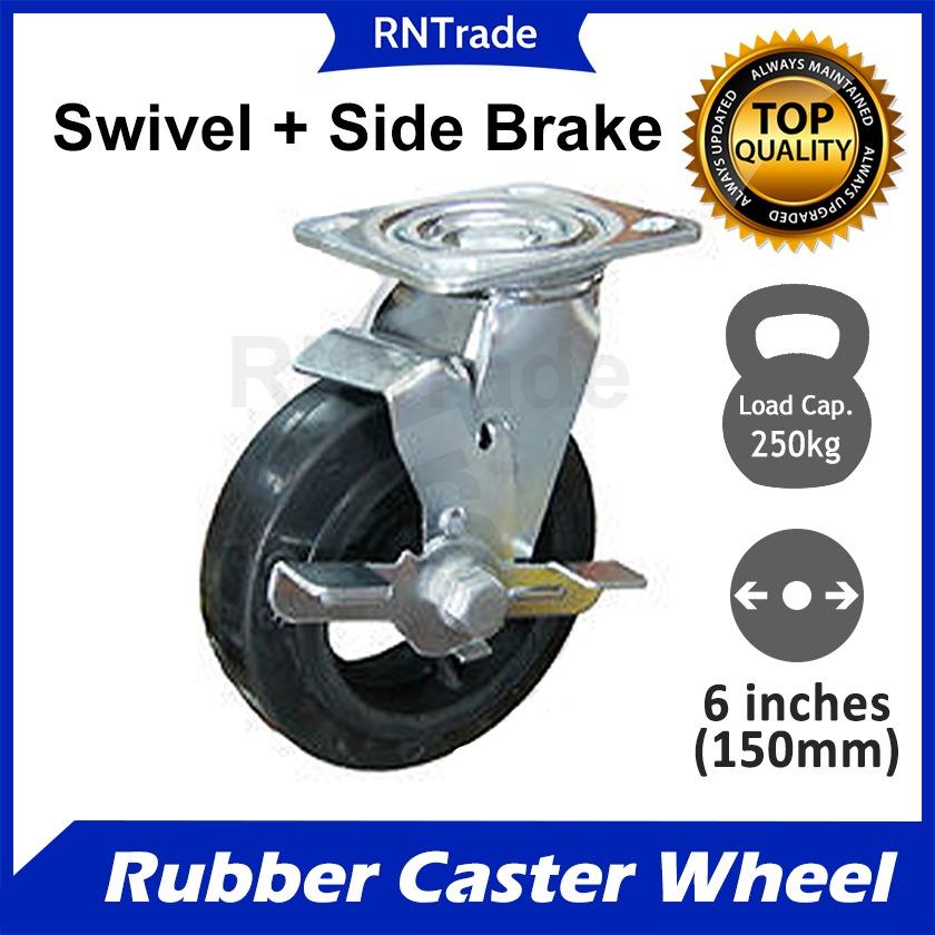 Rubber Caster Wheel 6 inches x 2 inches FIXED, SWIVEL, SWIVEL WITH