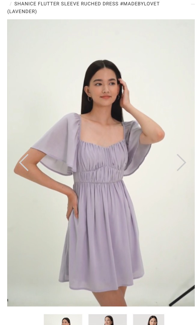 SHANICE FLUTTER SLEEVE RUCHED DRESS #MADEBYLOVET (LAVENDER) - ShopperBoard