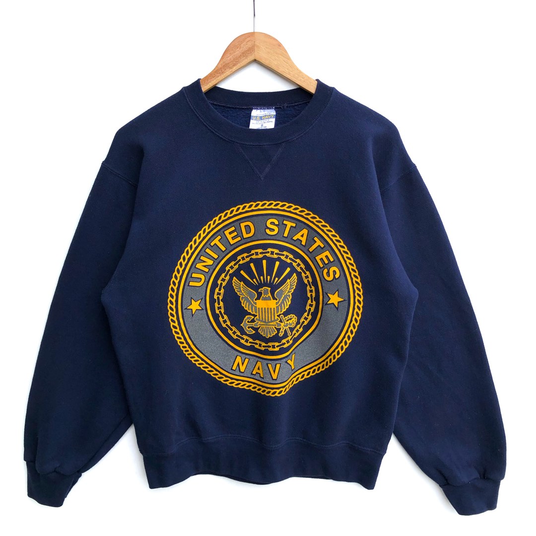 (S-M) Vintage Navy US Army Sweatshirt Military, Men's Fashion, Tops ...