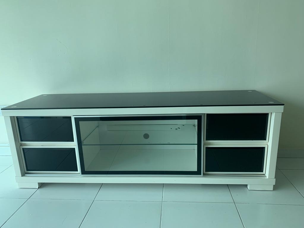 TV Console with Black Glass Top, Furniture & Home Living, Furniture, TV