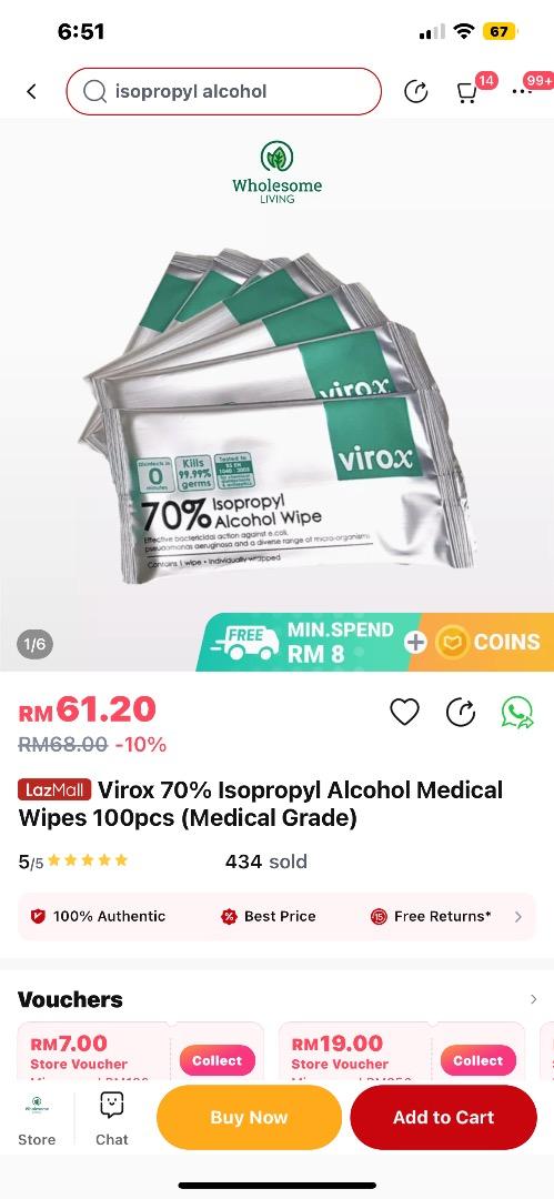 Virox 70% Isoprophyl Alcohol Medical Wipes, Health & Nutrition, Medical  Supplies & Tools on Carousell