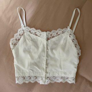 white lace button down crop top camisole