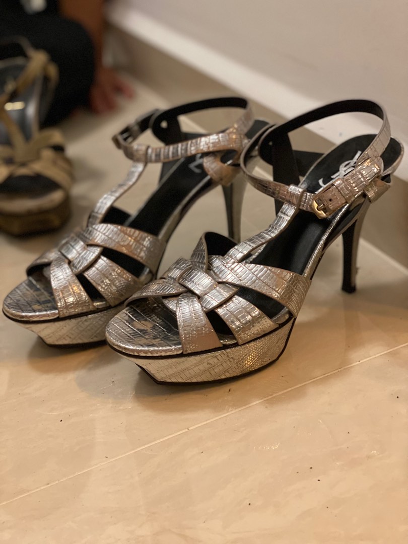 white ysl tribute sandals