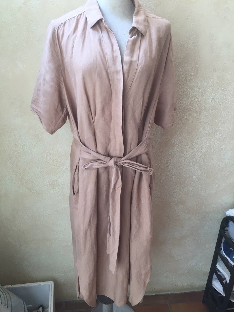 Zara linen shirt dress xl midi, Women's Fashion, Dresses & Sets