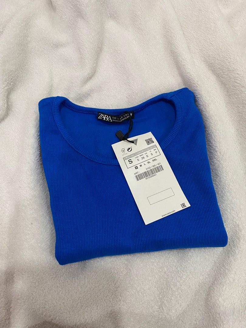 Zara ribbed cropped top blue, Women's Fashion, Tops, Shirts on Carousell