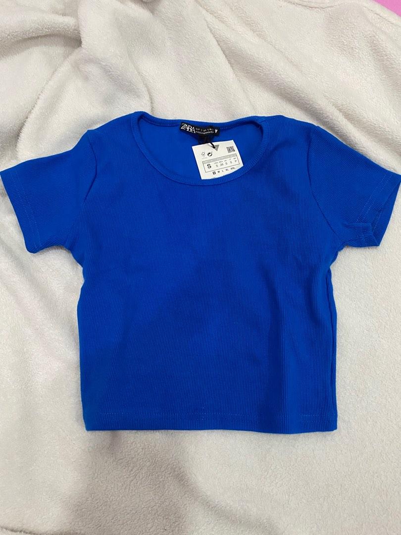 Zara ribbed cropped top blue, Women's Fashion, Tops, Shirts on Carousell