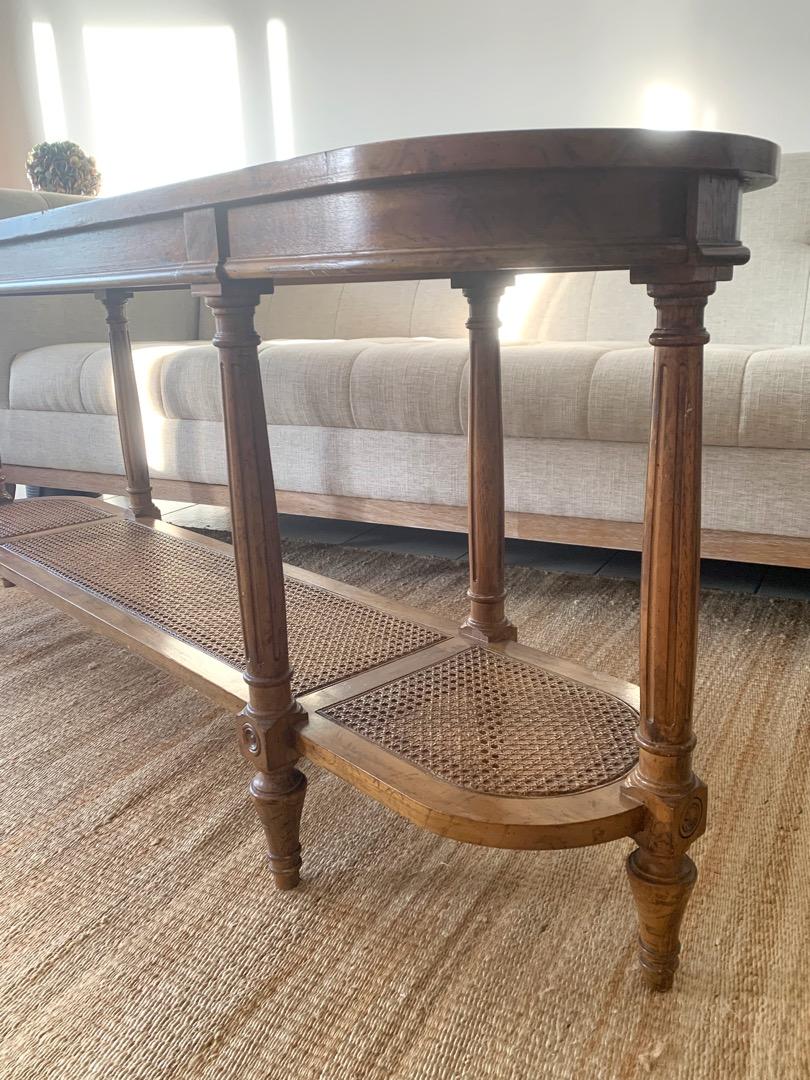 1980's Antique wood and rattan Long Console Table / dining rack ...