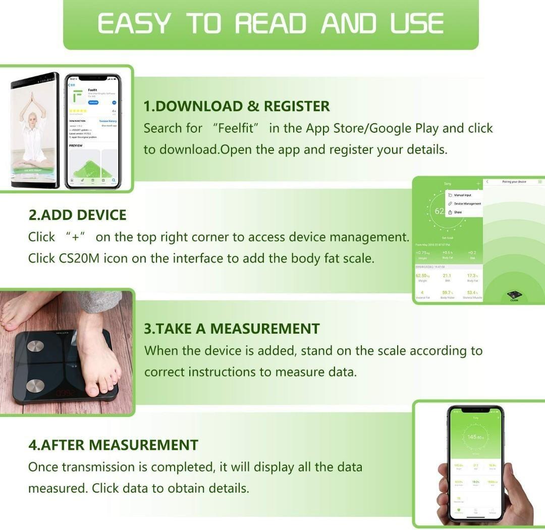 3636) KAMTRON Smart Body Fat Scales Bathroom Scales Body Composition